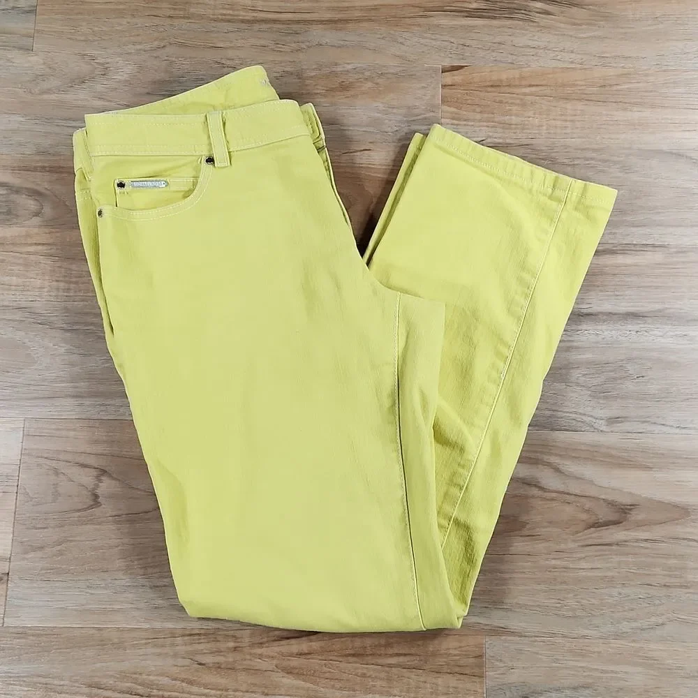 🔸️Michael Kors Yellow Studded Pocket Denim Jeans Size 8